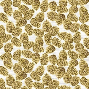 Christmas Fabric, Home Sweet Home, Metallic Gold Fabric, Pine Cone Fabric, Winter Fabric, Hoffman California, T7756-6G