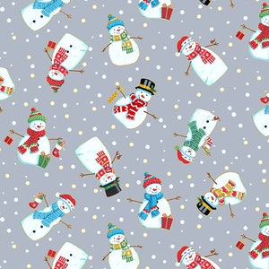 Christmas Fabric, Snowman Fabric, Merry Christmas, Lt Grey Fabric, Gold Metallic Fabric, Winter Fabric, Snowflake Fabric, Andover, 2483-S2