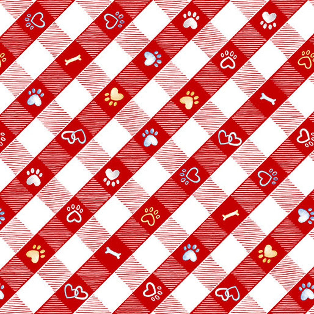 Dog Fabric, Pet Fabric, Red Plaid, Think Pawsitive, Puppy Lane Plaid