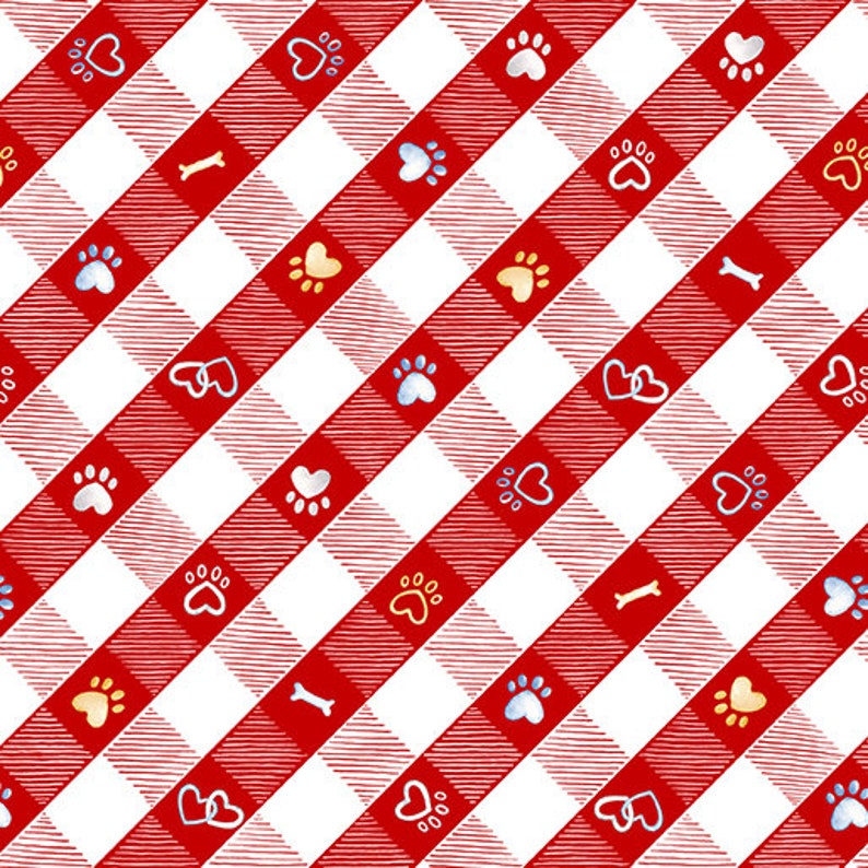 Dog Fabric Pet Fabric Red Plaid Think Pawsitive Puppy Lane Etsy