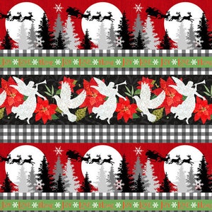 Christmas Flannel, Winter Elegance Fabric, Novelty Stripe Flannel, Winter Fabric, Angels Fabric, Poinsettia Fabric, by Henry Glass, 9534-98