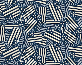 Navy Blue American Flag Fabric, Gnome Parade, Red White Blue Fabric, July 4th fabric, Memorial Day, Patriotic Fabric, Andover, Y3499-53