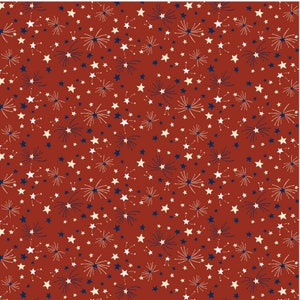 Gnome Parade, Tecido de fogos de artifício, Tecido vermelho, branco e azul, Tecido de 4 de julho, Memorial Day, Tecido patriótico, Tecido de estrelas, Clothworks, Y3501-83