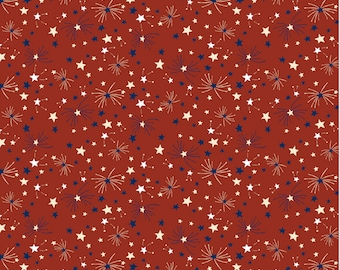 Gnome Parade, Firework Fabric, Red White Blue Fabric, July 4th fabric, Memorial Day, Patriotic Fabric, Stars Fabric, Clothworks, Y3501-83