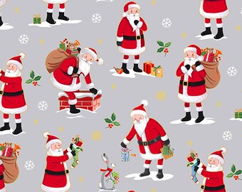 Christmas Fabric, Santa Fabric, Merry Christmas, Gold Metallic Fabric, Winter Fabric, Santa Clause Fabric, by Andover, 2480-S