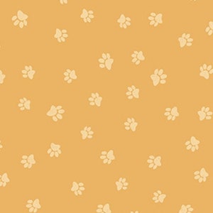 Pet Fabric, Gold Fabric, Cat Fabric, Snarky Cats, Paw Print Fabric, Dark Gold, by Clothworks, Y3061-69