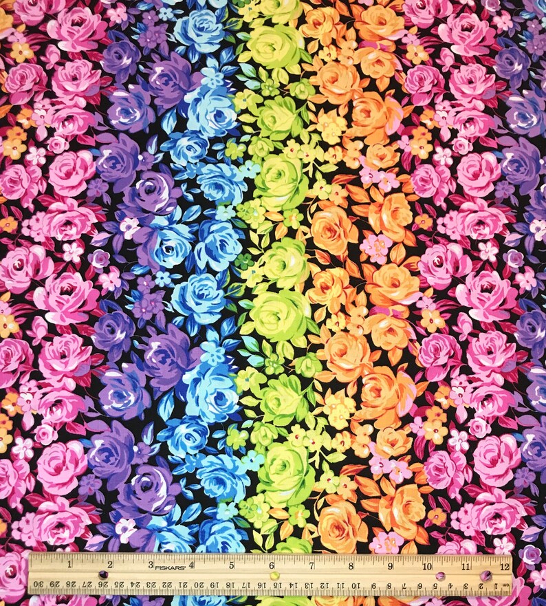 Floral Fabric Rainbow Garden Spring Fabric Rainbow Fabric Etsy