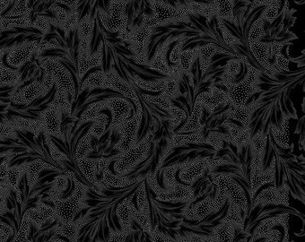Christmas Fabric, Holiday Wishes, Silver Metallic Fabric, Damask Black Silver Fabric, Hoffman California Fabrics, U7768-213S