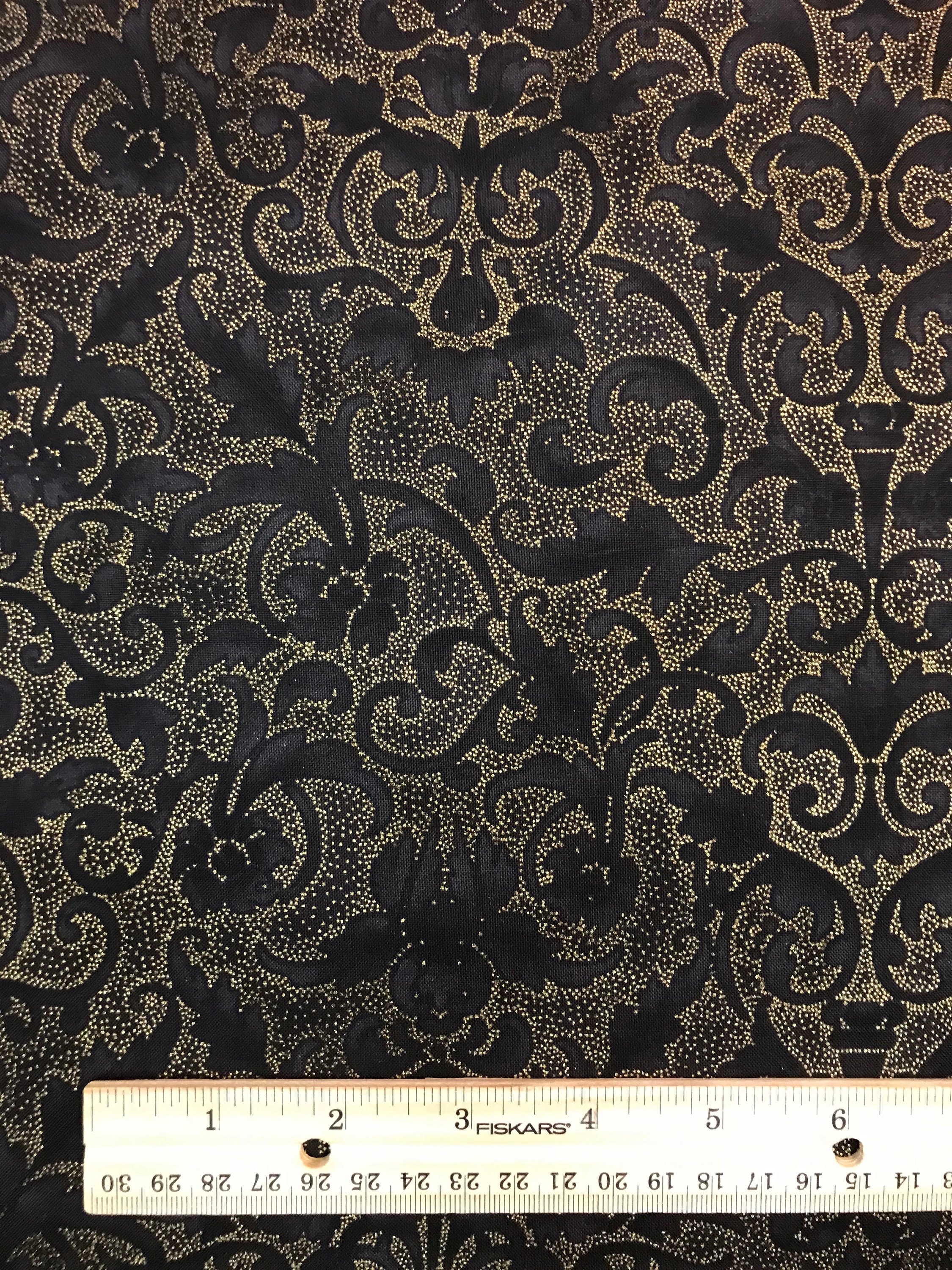 Christmas Fabric, Swirl Fabric, Damask Fabric, Gold Black Fabric ...