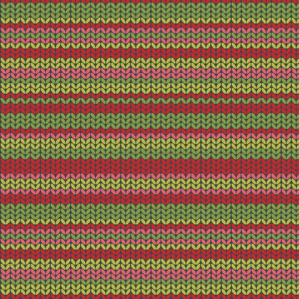Christmas Fabric, Sweater Knit Green Red Fabric, A Cozy Winter, Holiday Fabric, Winter Fabric, Knit Print Cotton Fabric, Contempo, 13152-43