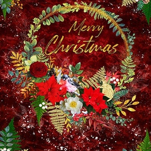 Christmas Fabric, Fabric Panel, Christmas Panel, Puttin On the Glitz, Christmas Wreath Fabric, Digital Print, Hoffman California, T4873-231