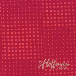 Batik, Bali Batiks, Hand Dyed Batik, Geometric Batik Fabric, Tone on Tone, Red Squares, Deep Red, by Hoffman, 154-629
