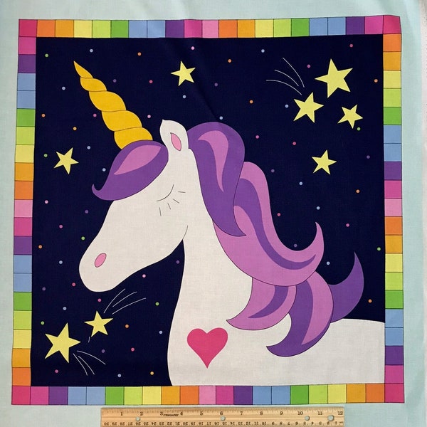 Unicorn Fabric, Unicorn Panel, Believe, Stars Fabric, Rainbow Fabric, Sky Fabric, Shooting Stars Fabric, by Andover, 9902-B