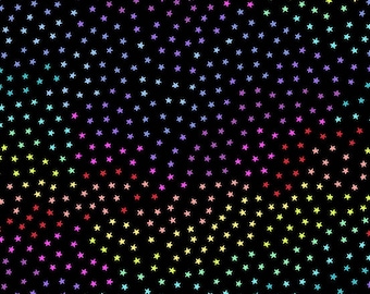 Star Fabric, Rainbow Fabric, Starbright Fabric, Rainbow Stars Midnight, Stars on Black, by Andover Fabrics, 9794-K