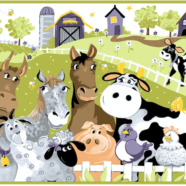 Farm Fabric, Fabric Panel, Barnyard Buddies, Farm Animal Fabric, Susybee Fabric, Horse Fabric, Fabric Playmat, by Susybee, SB20324-815 Lime