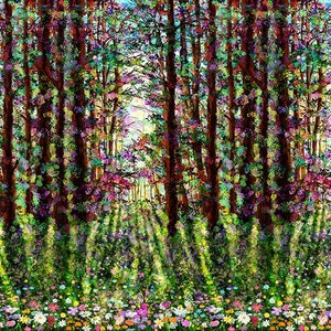 Forest Fabric, Into The Meadow Fabric, Floral Fabric, Hoffman Challenge Fabric, Meadow Fabric, Trees, by Hoffman, T4924-44 Forest