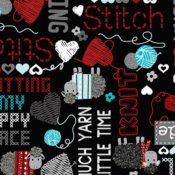 Knitting Fabric Words Fabric Hand Knitted Words Black All Etsy