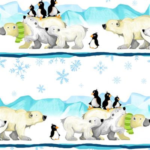 Polar Bear Fabric, Penguin Fabric, Burr the Polar Bear Fabric, Ice Fabric, Arctic Fabric, Clothworks, Susybee Fabric, SB20399-100 Aqua