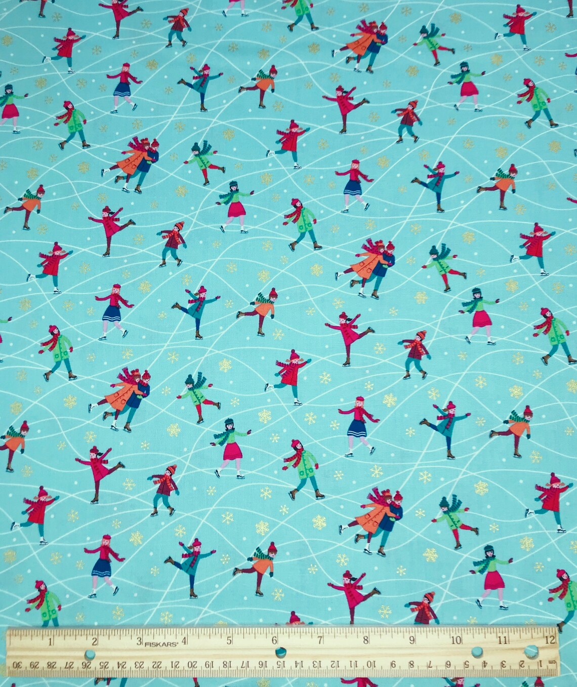 Christmas Fabric Skaters Fabric Winter Fabric Ice Skating Etsy