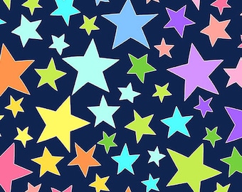 Stars Fabric, Rainbow Fabric, Sky Fabric, Unicorn Fabric, Believe Fabric, Navy Fabric, Dancing Stars, Rainbow Stars, by Andover, 9906-B