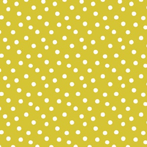 Polka Dot Fabric, Sulphur Fabric, Century Prints Sugar Pop, White Polka Dot on Sulphur, by Andover, CS36-Sulphur