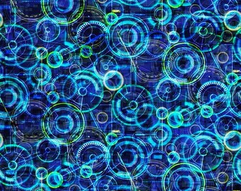 Science Fabric, Crack the Code, Coding Fabric, School Fabric, Blue Hawaiian Fabric, Gear Fabric, by Hoffman Fabrics, T4930-200
