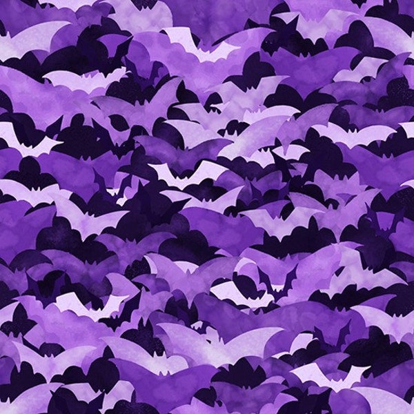 Halloween Fabric, Bat Fabric, Purple Bat Fabric, Boo!, Punch, Purple Halloween Fabric, by Hoffman California Fabrics, U4981-474