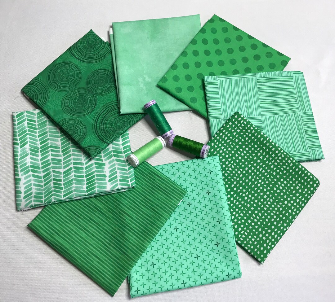 Green Fabric, Fat Quarter Bundle, Fat Quarter Fabric, Fabric Panel