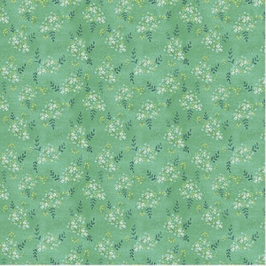 Floral Fabric, Daydreams, Petite Sprays Dark Mint Fabric, Leaf Fabric, Small Floral Fabric, by Clothworks, Y3449-111