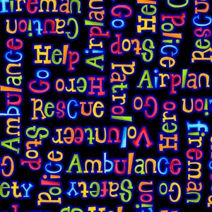 Word Fabric, Be My Hero, Children&#39;s Fabric, Rescue Fabric, Hero Fabric, Toddler Fabric, Boy Fabric, by Henry Glass, 1020