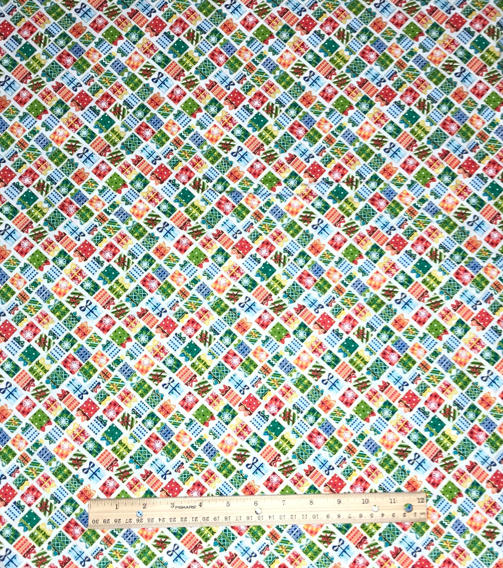 Christmas Fabric, Gift Fabric, Santa Express, Gold Metallic Fabric ...
