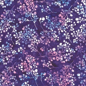 Leaf Fabric, Batik Fabric, Bali Batik, Violet, Foliage Batik, Pink and Purple Fabric, Hand Dyed Batik Fabric, Hoffman California, S2315-81