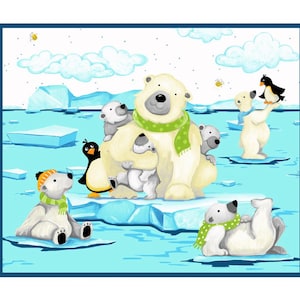 Polar Bear Fabric, Penguin Fabric, Burr the Polar Bear Fabric, Play Mat Panel Fabric, Panel Fabric, Clothworks, Susybee Fabric, SB20400-930