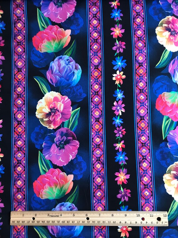 Floral Fabric Cotton Quilt Fabric Luminous Butterflies Navy Fabric