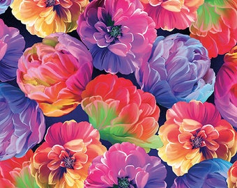 Floral Fabric, In Full Bloom, Large Floral Fabric, Luminous Blooms, Marigold Fabric, Benartex, 12478-99
