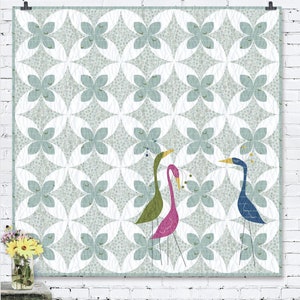 Quilt Pattern, Crocodile Smiles, White Lilies Quilt, Appliqué Quilt Pattern, Floral Quilt Pattern, Heron Pattern, by Meags and Me, 135