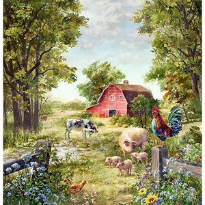 Farm Fabric, Farm Panel, Garden Fabric, Western Fabric, Homestead Memories, Farm Animal Fabric, by Hoffman Fabrics, T4968-724