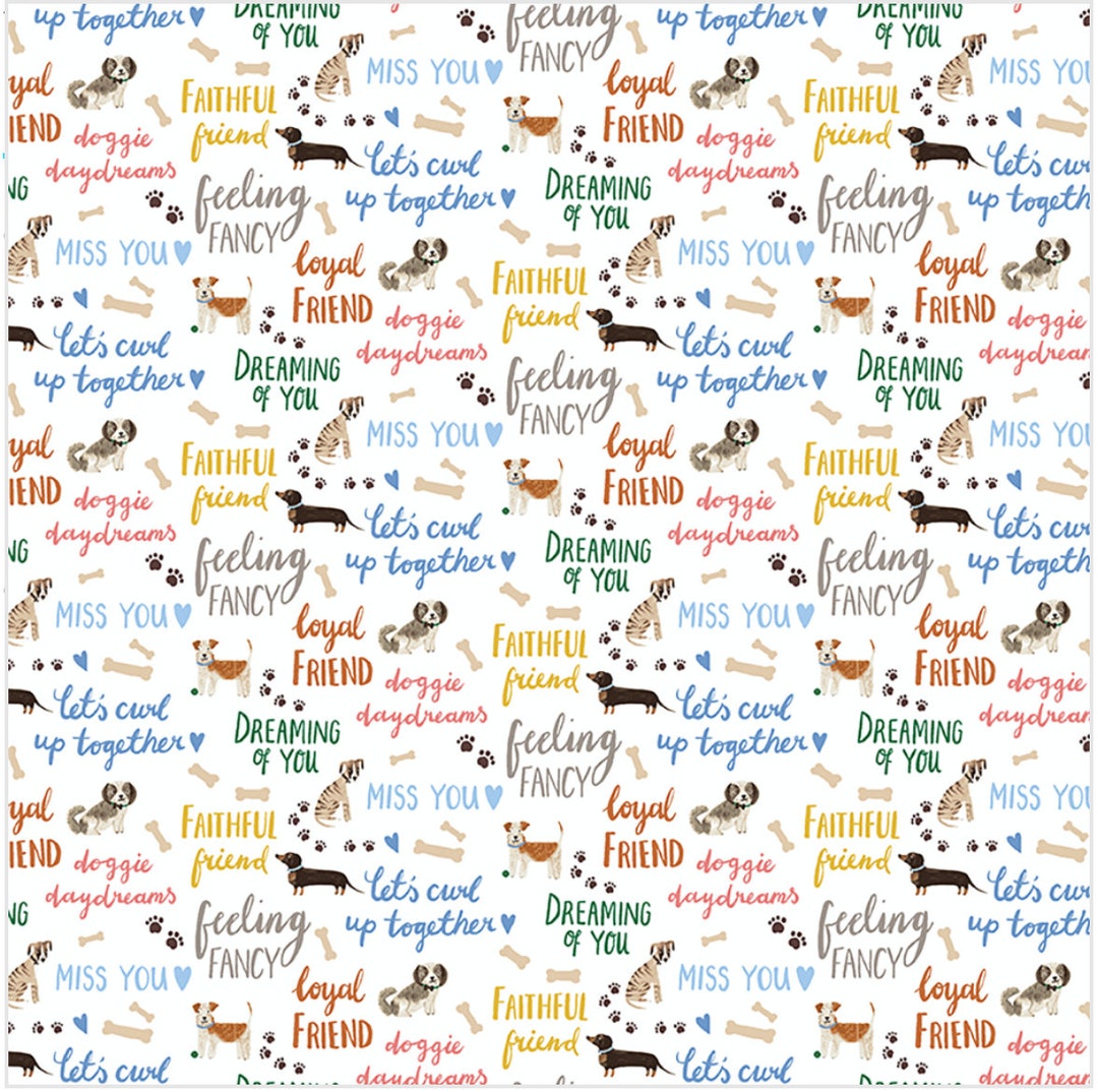Pet Fabric, Dog Fabric, Words Fabric, Uptown Dog Speak, White, Paw