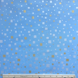 Sparkle and Fade, Geometric Fabric, Gold Silver and Blue, Metallic Fabric, Squares on Blue, by Hoffman Fabrics, Q4521-16 Sky Metallic