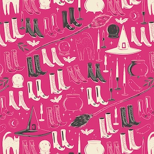 Halloween Fabric, Witch Fabric, Sweet and Spookier, Witches Wardrobe Berry, Pink Halloween Fabric, AGF, Art Gallery Fabric, SNS-13037