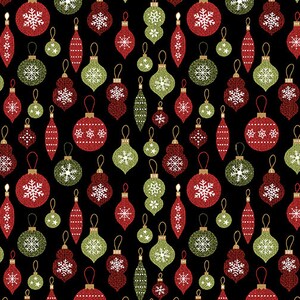 Christmas Fabric, Ornament Fabric, Winter Fabric, A Jingle Bell Christmas, Crossroads Ornament Black, by Benartex, 10310-12