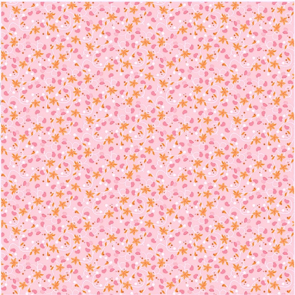 Halloween Fabric, Floral Fabric, Little Miss Fly Trap Fabric, Light Pink Fabric, Tone on Tone Floral Fabric, by Clothworks, Y3525-41 Pink