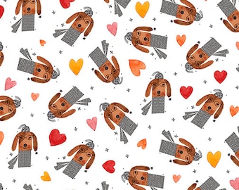 Dog Fabric, Heart Fabric, Pet Fabric, It's Raining Cats and Dogs, Coral Fabric, Valentines Fabric, by Contempt, 10343-09