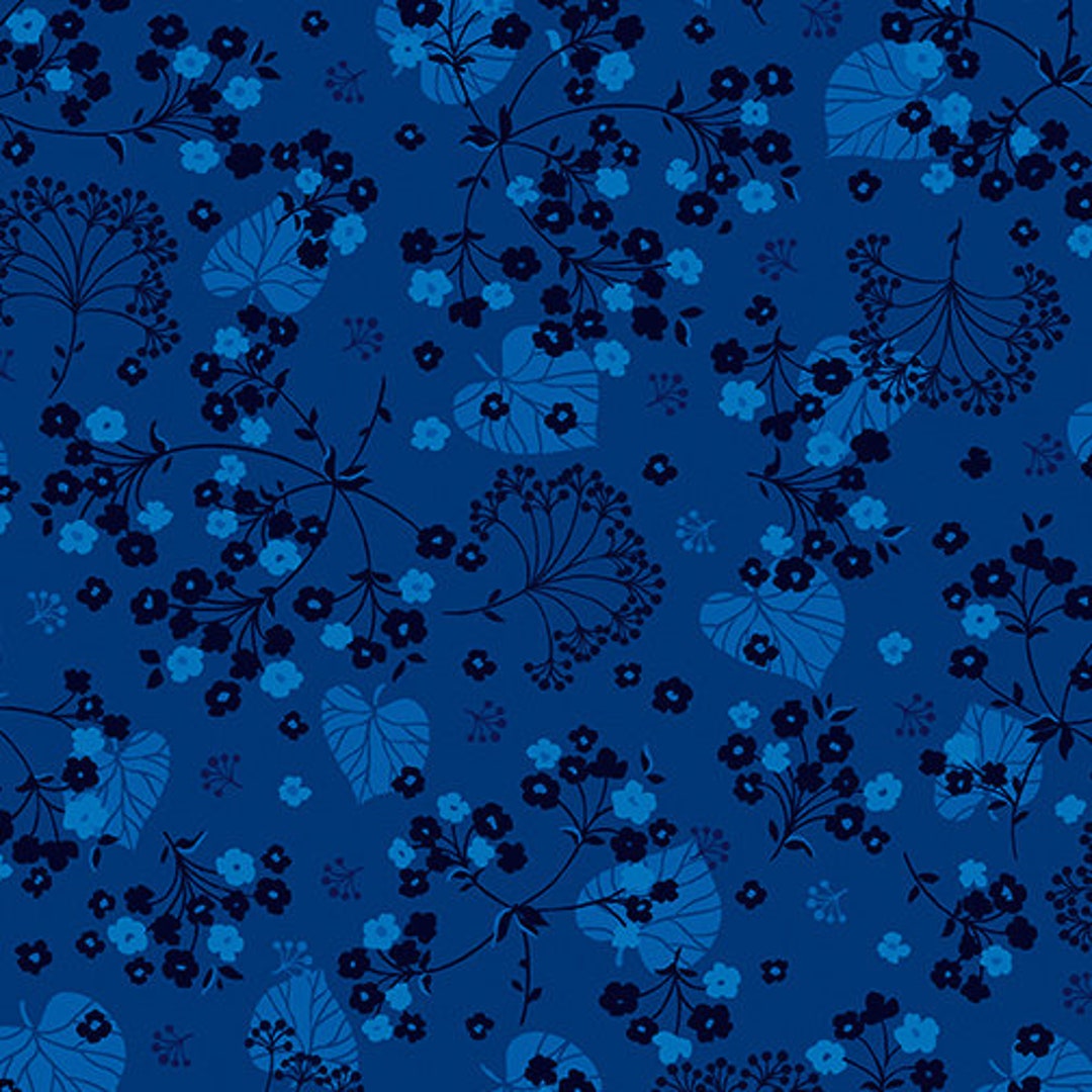 Wide Backing Fabric, Quilt Back Fabric, Harmony Denim Blue, Floral Fabric, 108 Inches Wide, Blue