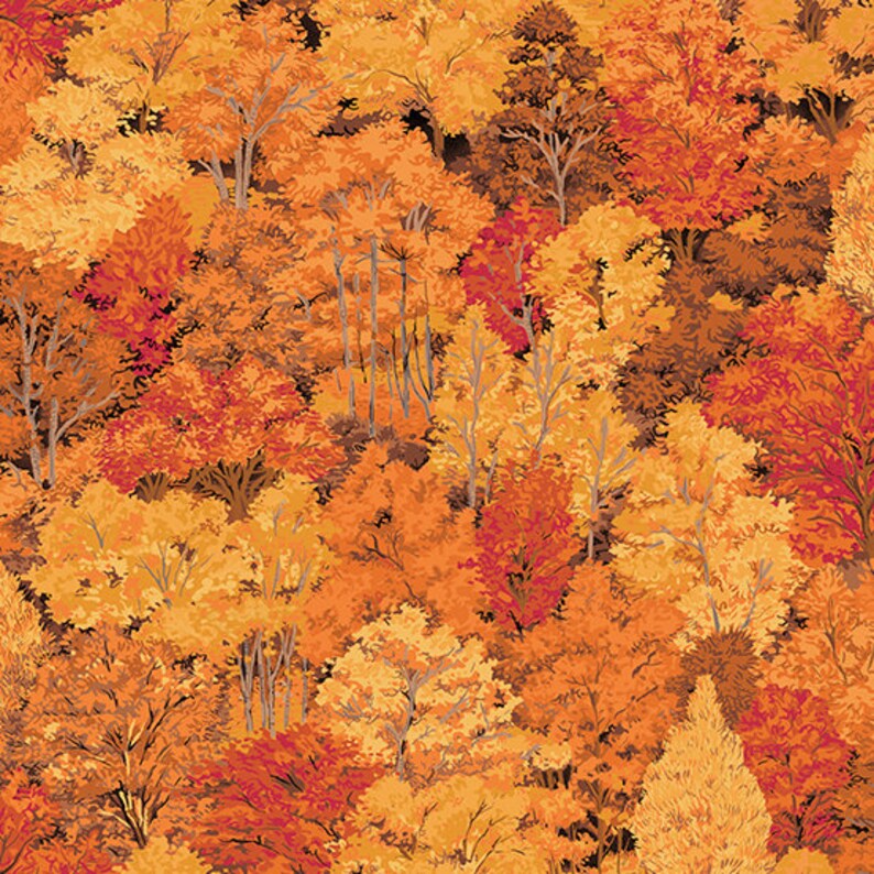 Fall Fabric Autumn Fabric Tree Fabric Nature Fabric Orange - Etsy