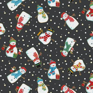 Christmas Fabric, Snowman Fabric, Merry Christmas, Dark Grey Fabric, Gold Metallic Fabric, Winter Fabric, Snowflake Fabric, Andover, 2483-S9