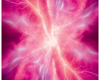 Lightening Fabric Panel, Magenta Sky Panel, Sky Fabric, Bolt, Pink Sky Fabric, by Hoffman California Fabrics, T4910-72
