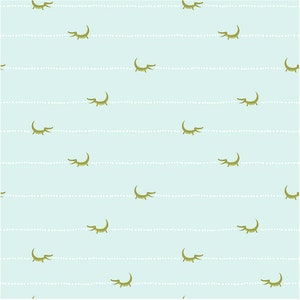 May include: A seamless pattern featuring green alligators swimming on a light blue background with white dotted lines.
