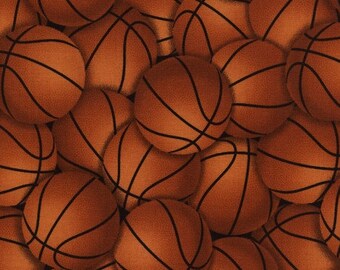 Basketball fabric, Sports Fabric, Fabric with Basketballs, 1 Yard, Orange basketball fabric, by Timeless Treasures, C4818