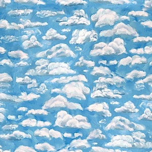 Sky Fabric, Cloud Fabric, Sky Blue Fabric, Fabric with Clouds, An Artists Wonderland, by Hoffman California, T4896-16